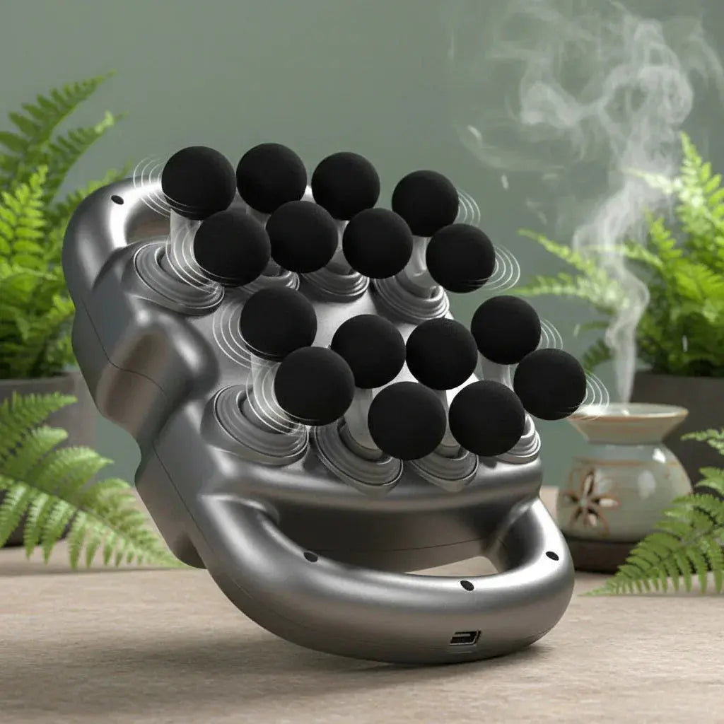 DreamRevive 16-head deep tissue massage gun in grey